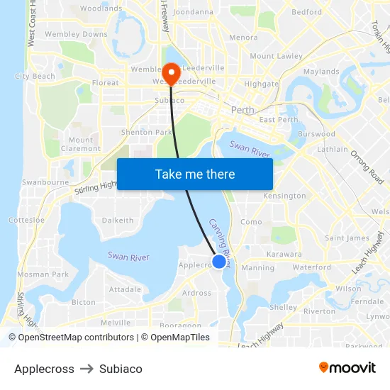 Applecross to Subiaco map