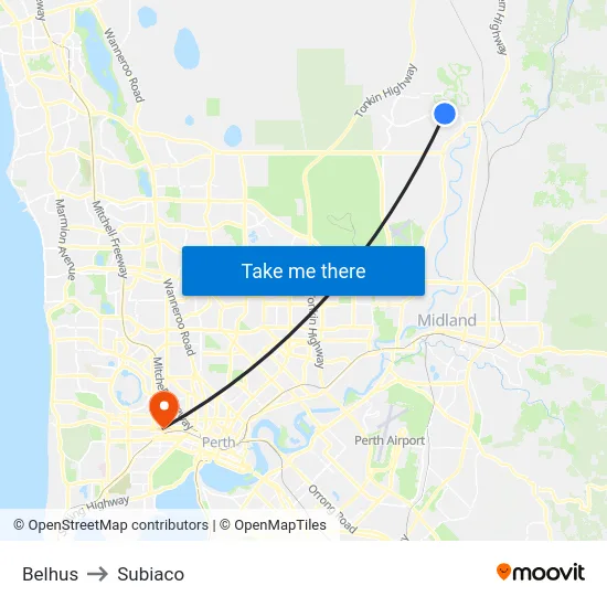 Belhus to Subiaco map