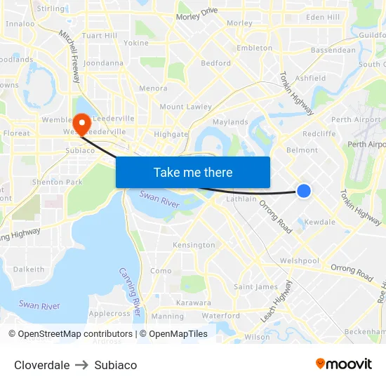 Cloverdale to Subiaco map