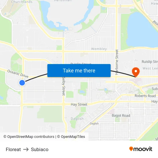 Floreat to Subiaco map