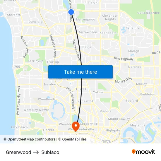 Greenwood to Subiaco map