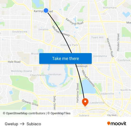 Gwelup to Subiaco map