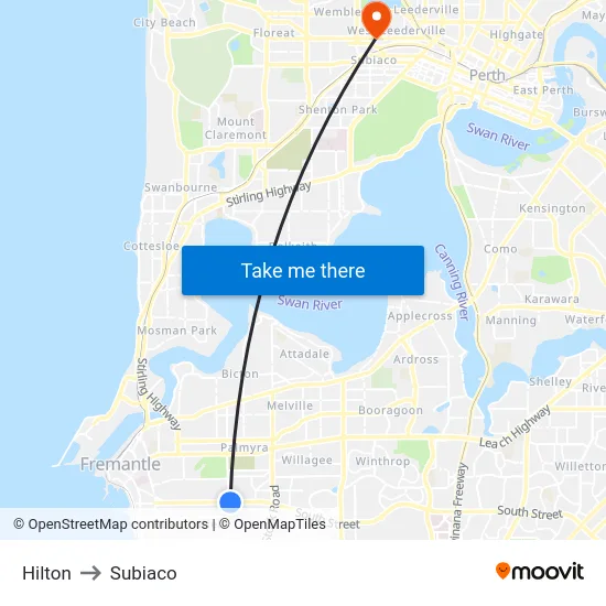 Hilton to Subiaco map