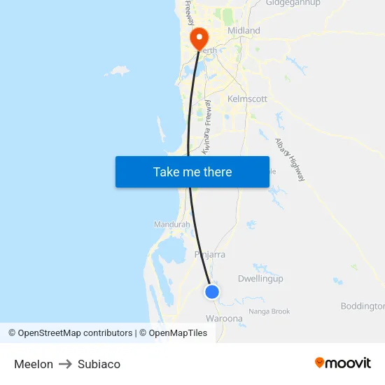 Meelon to Subiaco map