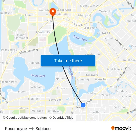 Rossmoyne to Subiaco map