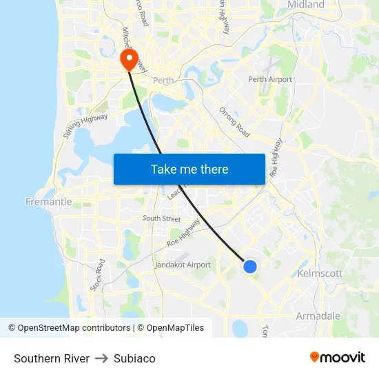 Southern River to Subiaco map