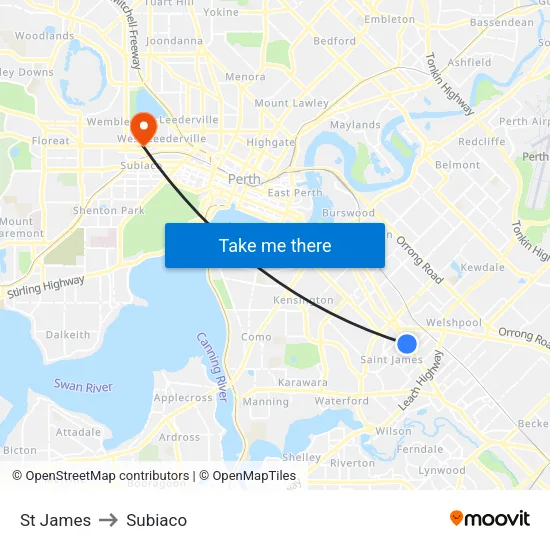 St James to Subiaco map