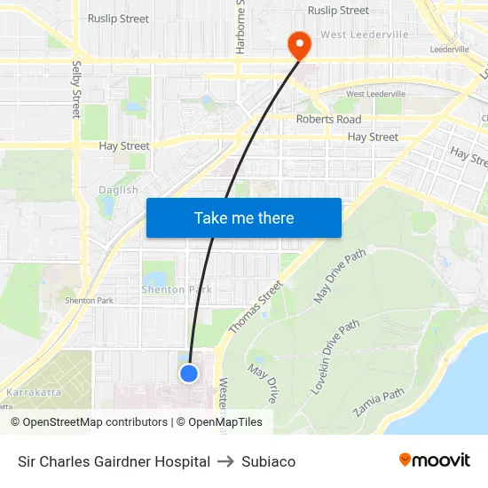Sir Charles Gairdner Hospital to Subiaco map