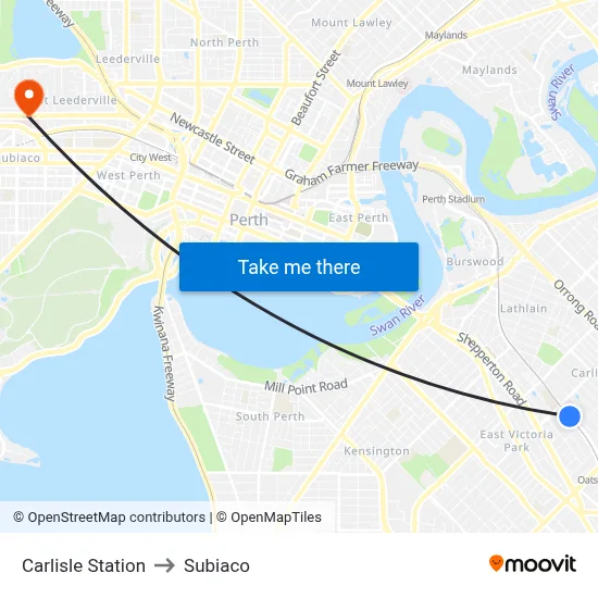 Carlisle Station to Subiaco map