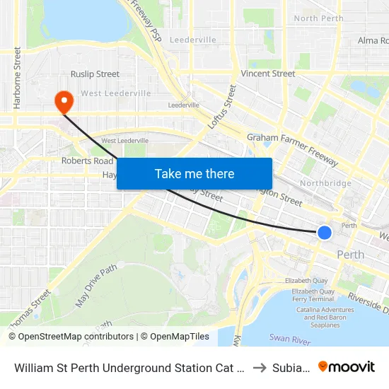 William St Perth Underground Station Cat Id 86 to Subiaco map