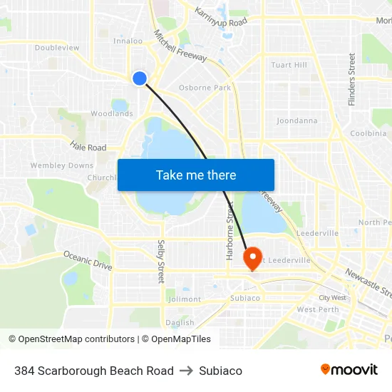 384 Scarborough Beach Road to Subiaco map