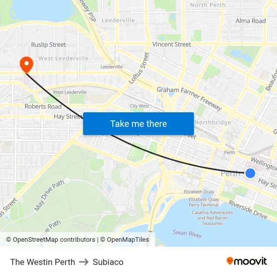 The Westin Perth to Subiaco map