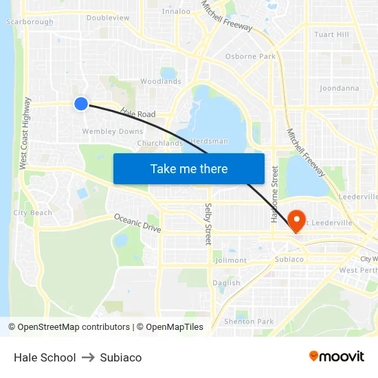 Hale School to Subiaco map