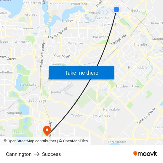 Cannington to Success map