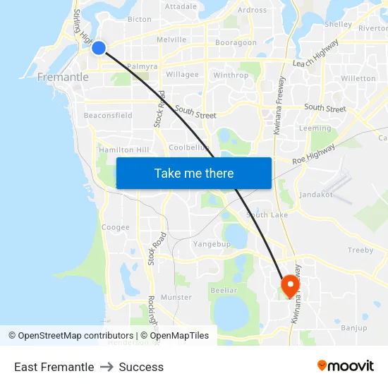 East Fremantle to Success map