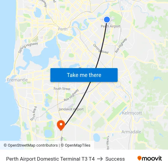 Perth Airport Domestic Terminal T3 T4 to Success map