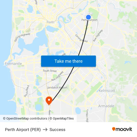 Perth Airport (PER) to Success map