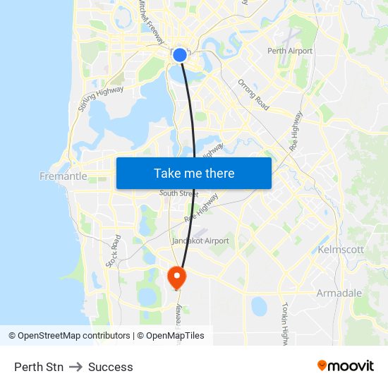 Perth Stn to Success map