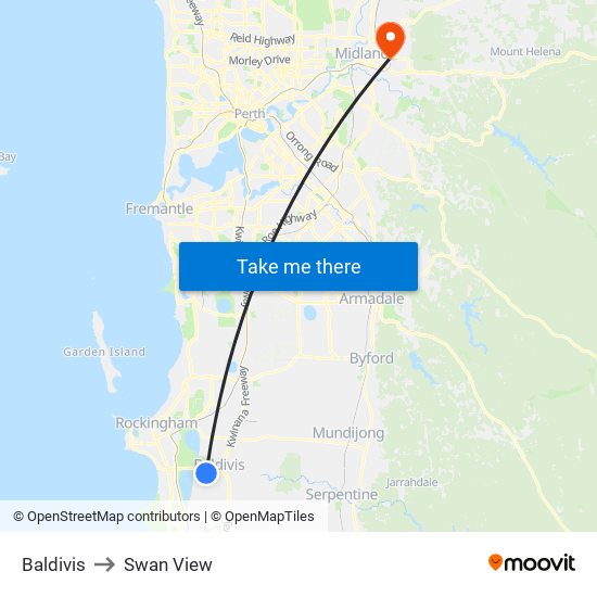 Baldivis to Swan View map