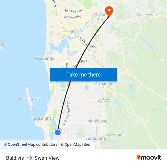 Baldivis to Swan View map