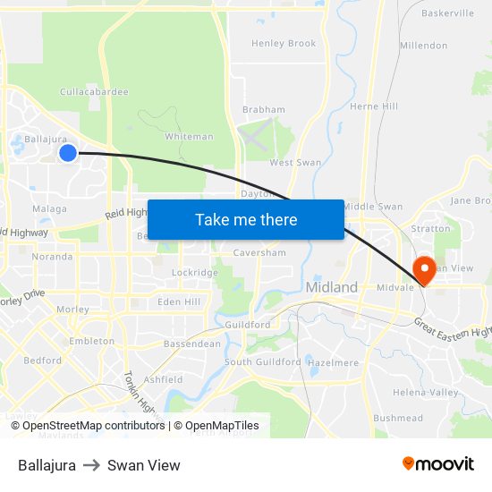 Ballajura to Swan View map