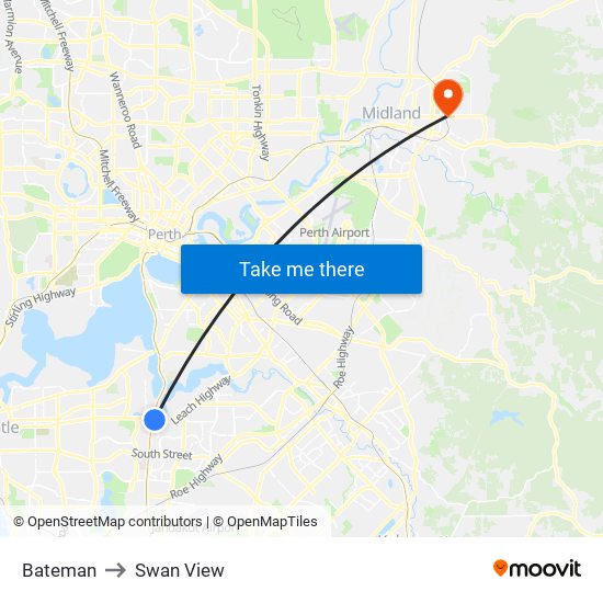 Bateman to Swan View map