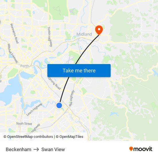 Beckenham to Swan View map