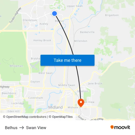 Belhus to Swan View map