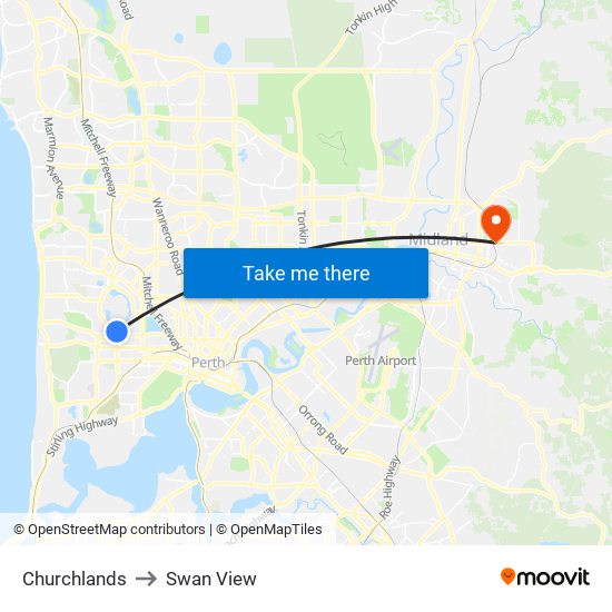 Churchlands to Swan View map