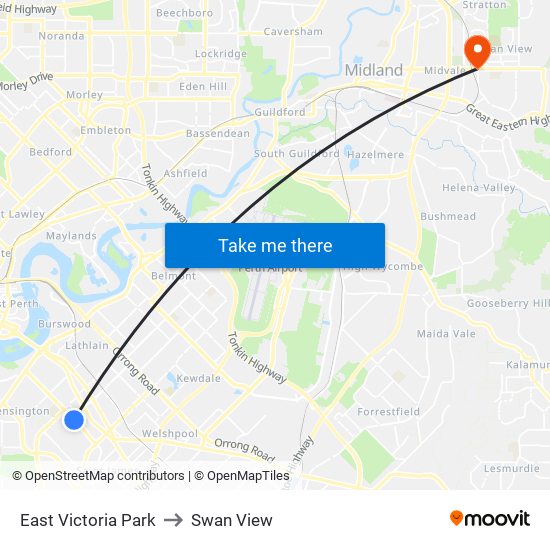 East Victoria Park to Swan View map