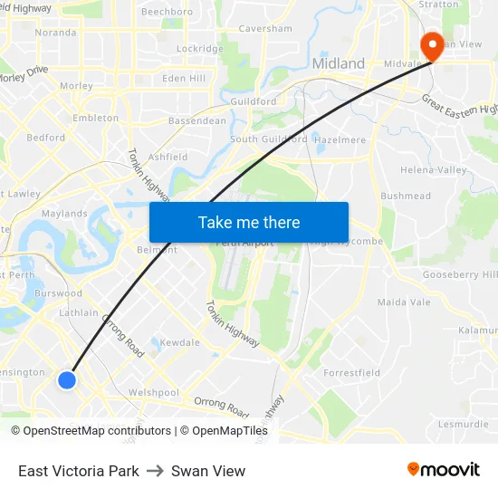 East Victoria Park to Swan View map