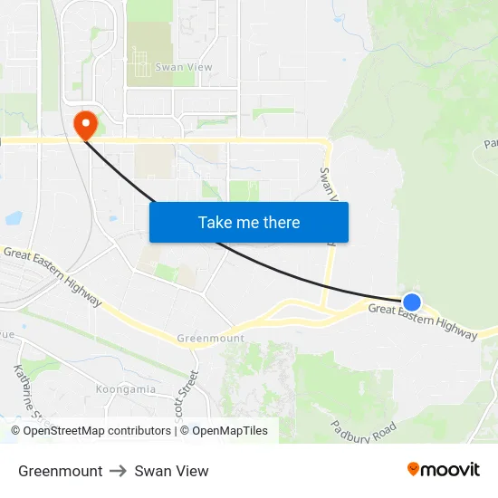 Greenmount to Swan View map