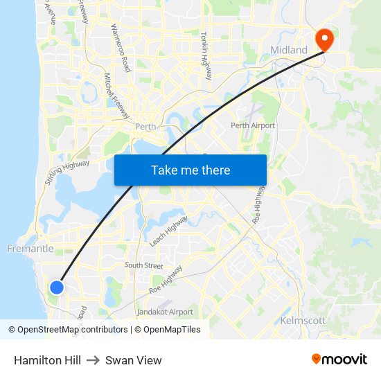 Hamilton Hill to Swan View map