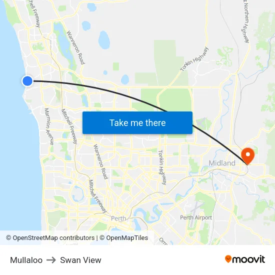 Mullaloo to Swan View map