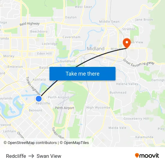 Redcliffe to Swan View map