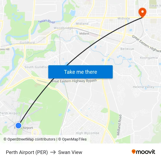 Perth Airport (PER) to Swan View map
