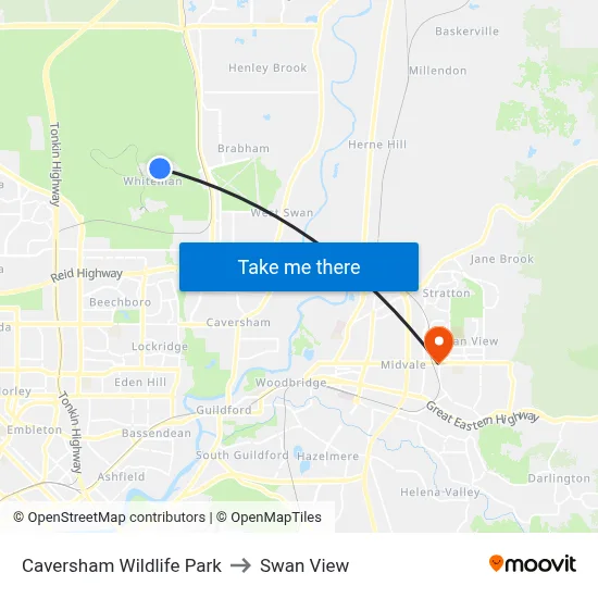 Caversham Wildlife Park to Swan View map