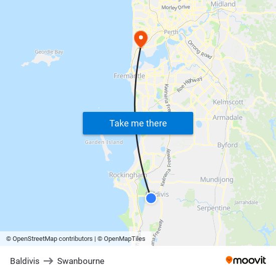 Baldivis to Swanbourne map