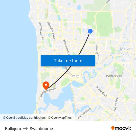 Ballajura to Swanbourne map