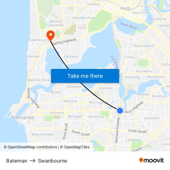 Bateman to Swanbourne map