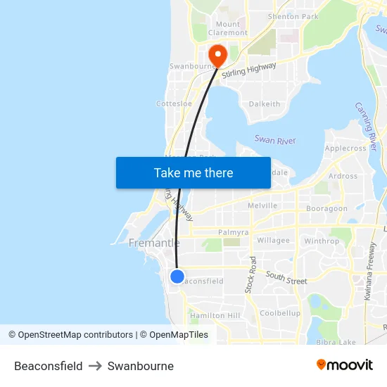 Beaconsfield to Swanbourne map
