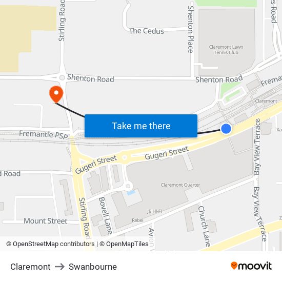 Claremont to Swanbourne map