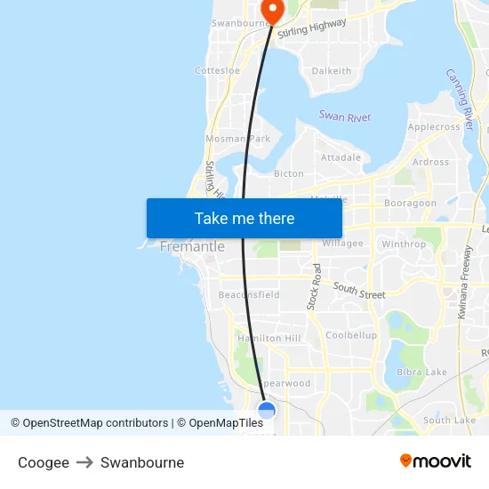 Coogee to Swanbourne map
