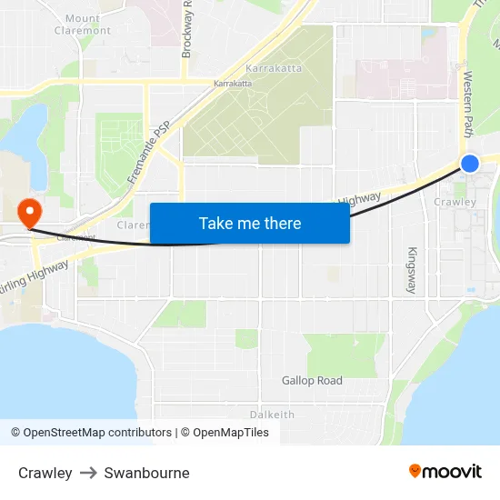 Crawley to Swanbourne map