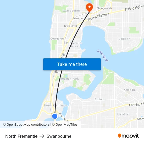 North Fremantle to Swanbourne map