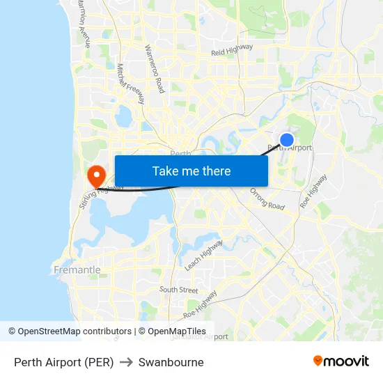 Perth Airport (PER) to Swanbourne map