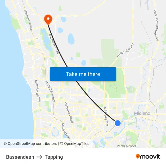Bassendean to Tapping map