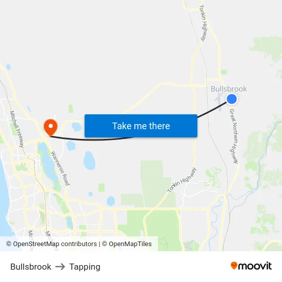 Bullsbrook to Tapping map