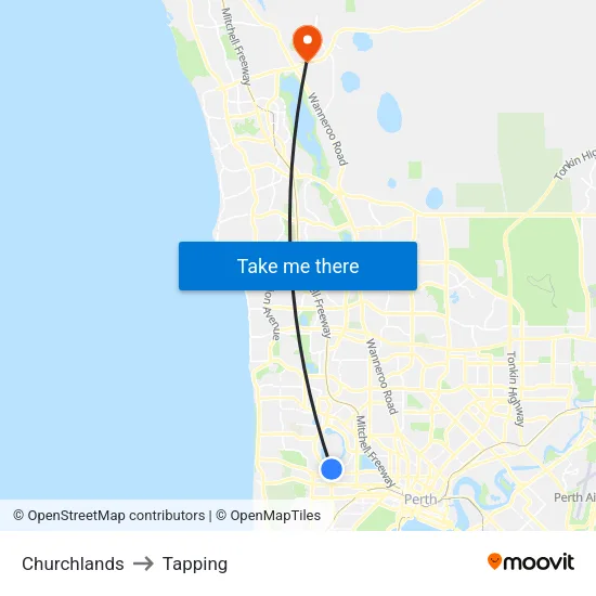 Churchlands to Tapping map