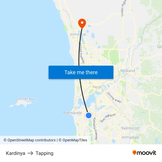 Kardinya to Tapping map